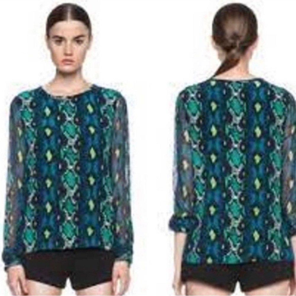 EQUIPMENT Liam Snake Print Silk Sheer Sleeve Top XS
